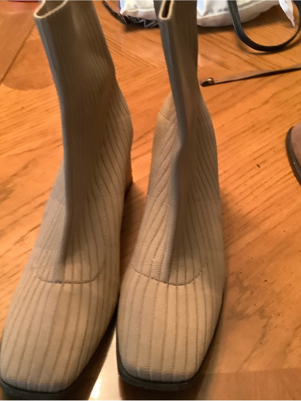 Cuccoo Ribbed Knit Ankle Sock Booties in Beige size 41/10